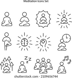 Meditating human. Yoga and meditation symbol. Logo template for meditation and spiritual wellbeing centre. Simple vector outline icon on white background.