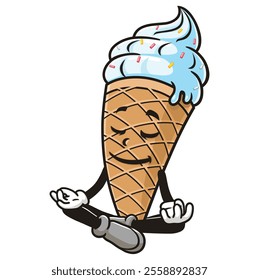 Meditating Ice Cream Cartoon Character Mascot Illustration Vector Clip-art Hand-drawn Logo Design