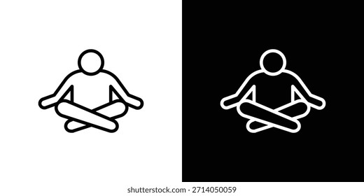 Icono de meditación en trazo delgado y estilo plano.