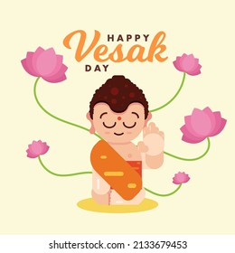 Meditating Lord buddha lotus flowers Happy Vesak day greeting wish illustration poster vector design card