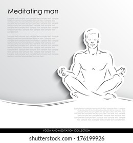 Meditating man abstract silhouette on white paper background. Yoga and meditation vector collection. 