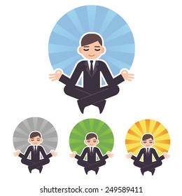 meditating man in business suit in various colors