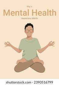 hombre meditador. Salud mental. Mayo es el mes de la toma de conciencia sobre la salud mental