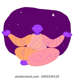 Meditating man on a starry sky background. Vector illustration.