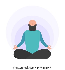 Meditating man over isolated background. Keep calm. Vector illustration in cartoon style