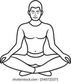 Meditating man sitting in lotos pose. Draw only silhouette of a man