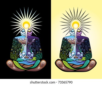 Meditating man vector illustration