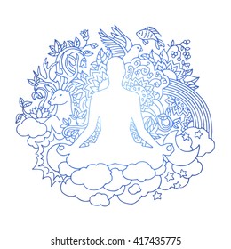 Meditating man. Vector illustration. Hand drawn icon. Doodle illustration