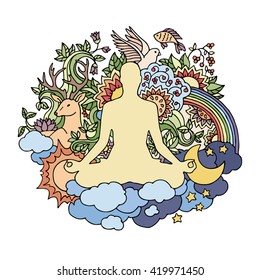 Meditating man. Vector illustration. Hand drawn icon. Doodle illustration