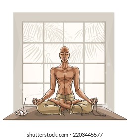 Meditating man. Vector illustration of a person practicing deep meditation.