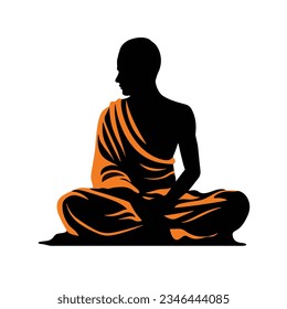 meditating monk in Buddhism, silhouette vector isolated on white background