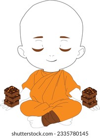 The meditating monk has two brownies, one in each hand. A balanced diet is a brownie in each hand.Use for brownie logo and poster