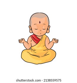 meditating monk illustration over white
