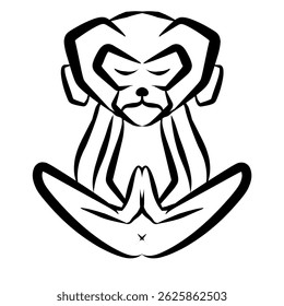 Meditating Monkey Illustration in Minimalist Line Art Style Showing Serenity