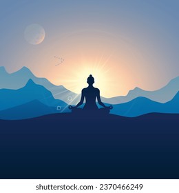 Meditating in the mountains background illustration