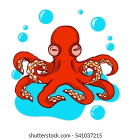 Meditating octopus, vector illustration