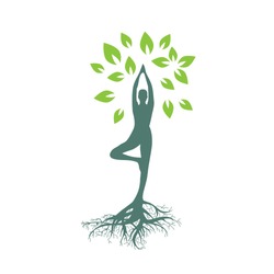 Meditating Person Become Tree, Personal Grow,  Healing, Connection With Earth, Logo Icon