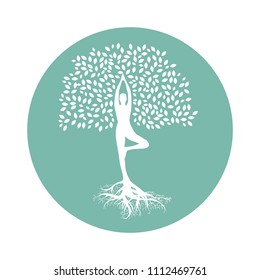 Meditating Person Become Tree, Personal Grow,  Healing, Connection With Earth, Logo Icon