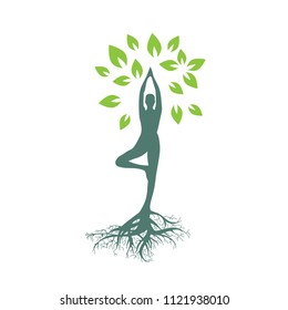 meditating person become tree, personal grow,  healing, connection with earth, logo icon