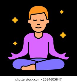 Meditating person icon. Calm figure with sparkles, representing relaxation, peace, or sleep preparation.