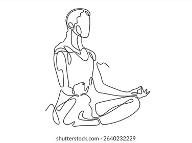Meditating Person in Lotus Position - Line . Continuous Line. line icon-continuous line drawing. Editable stroke.
