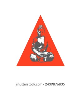 Persona meditando en triángulo, ilustración vectorial artística. Imagen de Buda de estilo de boceto en geometría, elemento de logotipo, diseño de icono web