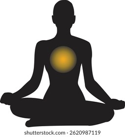 Meditar Silhueta com Plexo Solar Brilhante