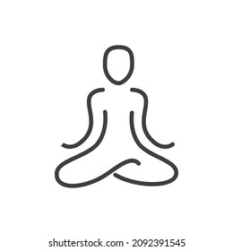 Meditating silhouette. Yoga and meditation symbol. Logo template for meditation, buddhist or spiritual wellbeing centre. Simple vector outline icon.