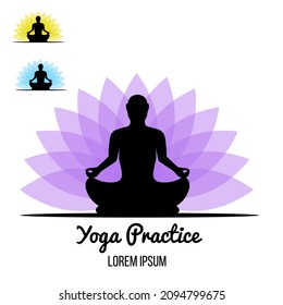 Meditating Silhouette Yoga Practice Center Logo Template. Healing and self awareness concept vector.