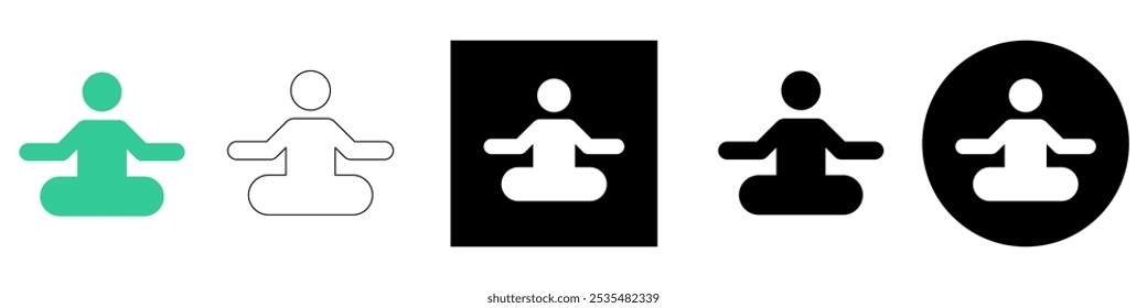 meditating sit person yoga meditation state of zen calmness, inner power chakra, spiritual practices vector pictogram sign icon symbol ui and ux design, glyphs and stroke line