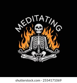 Meditating typography and skull vector t shirt design.