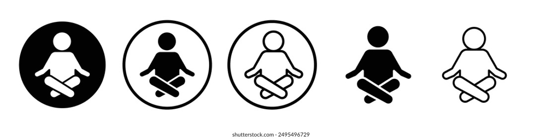 Meditating vector icon set in black and white color.