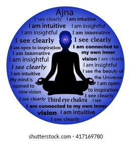 Meditating woman. Ajna chakra affirmation.