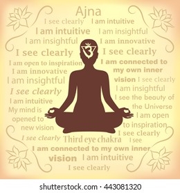 Meditating woman. Ajna chakra affirmation.