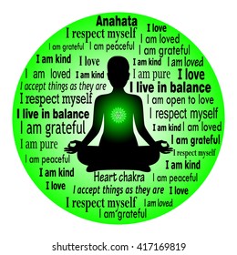 Meditating woman. Anahata chakra affirmation.