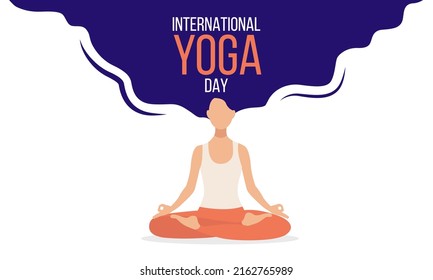 Meditating woman. International yoga day. Vector banner