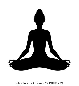 Meditating woman in lotus pose silhouette. Yoga illustration.