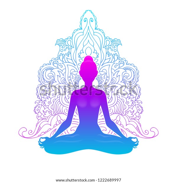 Meditating Woman Lotus Pose Silhouette Ornamental Stock Vector (Royalty ...