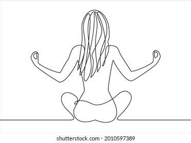 Meditating woman in lotus yoga pose. Continuous one line drawing. Vector illustration.