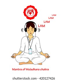 Meditating woman. Muladhara mantra LAM