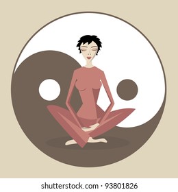 Meditating Woman On Jin Jang Symbol