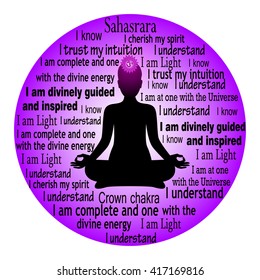 Meditating woman. Sahasrara chakra affirmation.