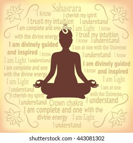 Meditating woman. Sahasrara chakra affirmation.
