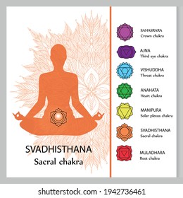 Meditating woman. Svadhishthana chakra affirmation. Vector illustration