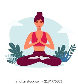 Meditating Woman Vector Illustration Cartoon Young Stock Vector ...