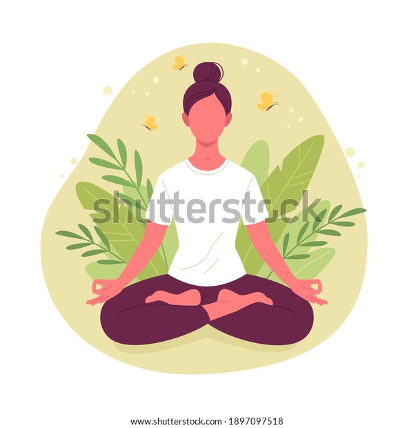 Meditating Woman Vector Illustration Cartoon Young Stock Vector ...