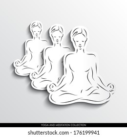 Meditating women abstract silhouette on white paper background. Yoga and meditation vector collection. 