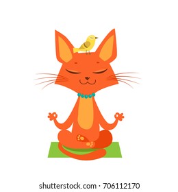 Meditating Yoga. Cat Vector. Funny Cartoon Animal Practicing Yoga.Cat Yoga Funny Vector. Yoga pose vector. T-shirt print design.