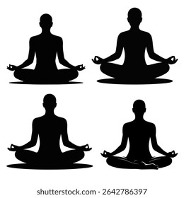 Meditar Yoga Pose Silhuetas em Meditação