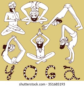  Meditating Yogi in different poses.